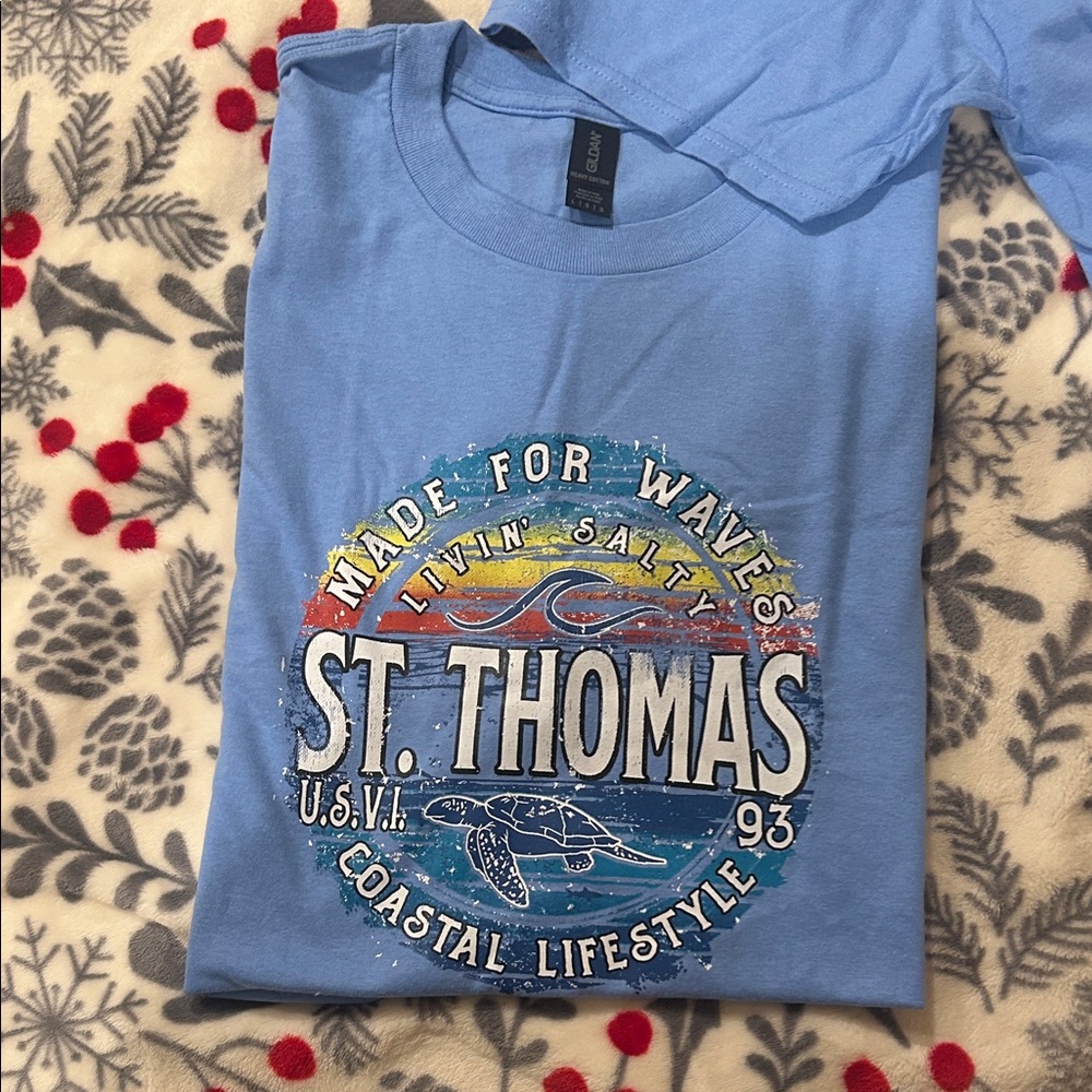 2 Tshirts for $30 Gildan Light Blue St. Thomas Coastal T-Shirt LARGE USA